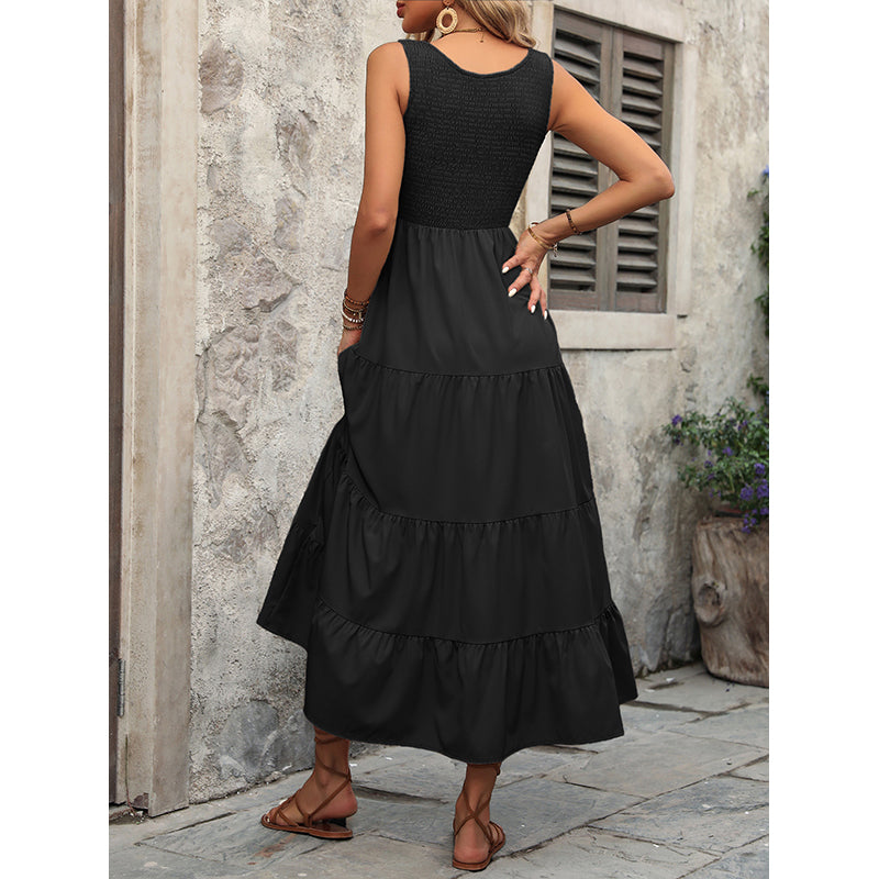 Layered Round Neck A-Line Midi Dress