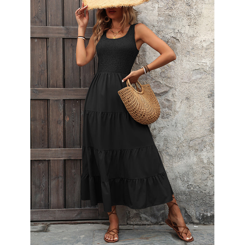 Layered Round Neck A-Line Midi Dress