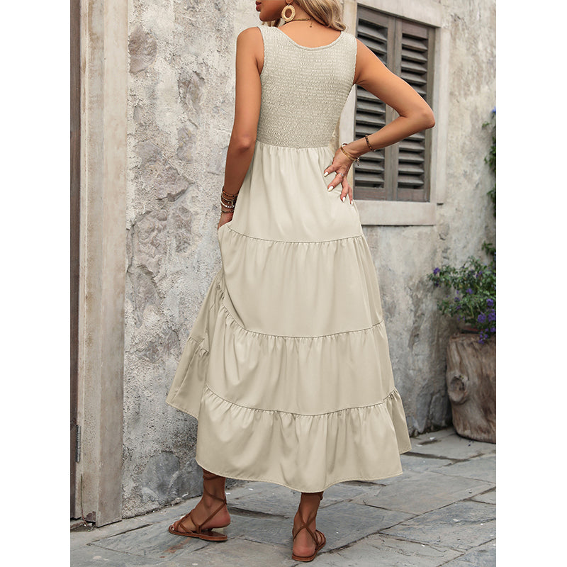 Round Neck Sleeveless Layered A-Line Midi Dress