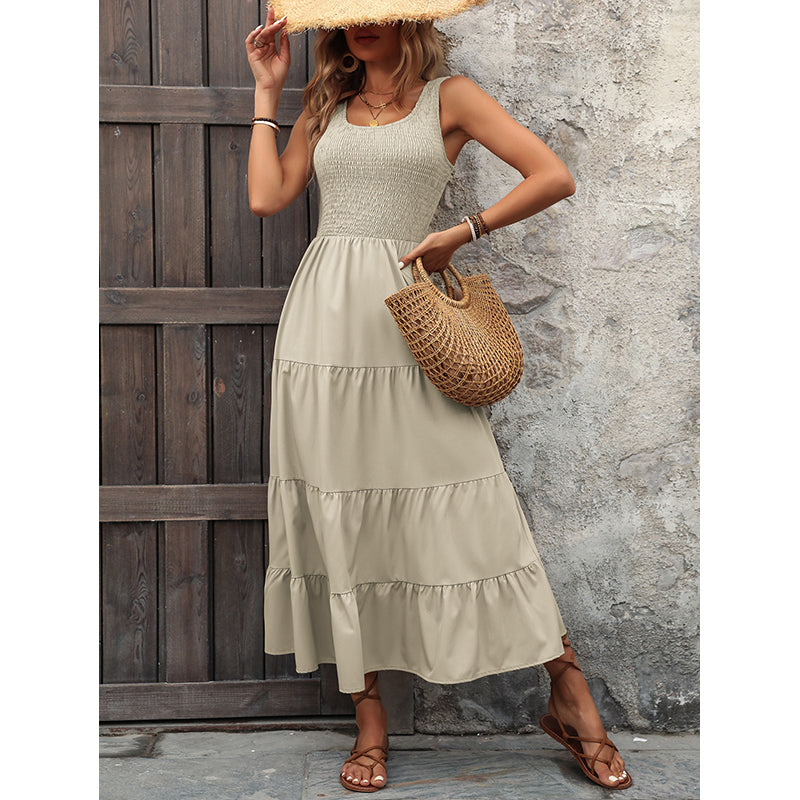 Round Neck Sleeveless Layered A-Line Midi Dress