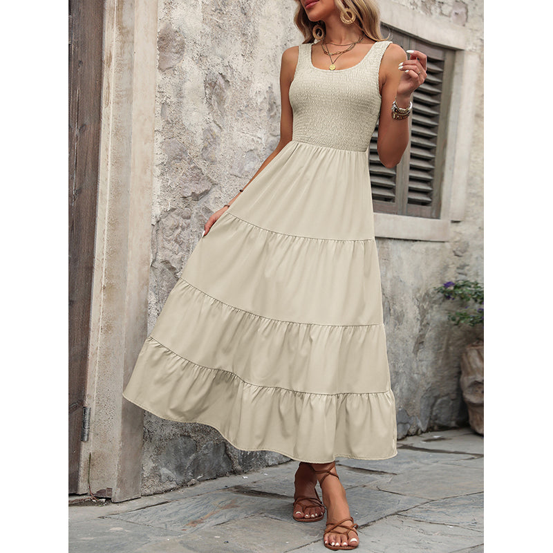 Round Neck Sleeveless Layered A-Line Midi Dress