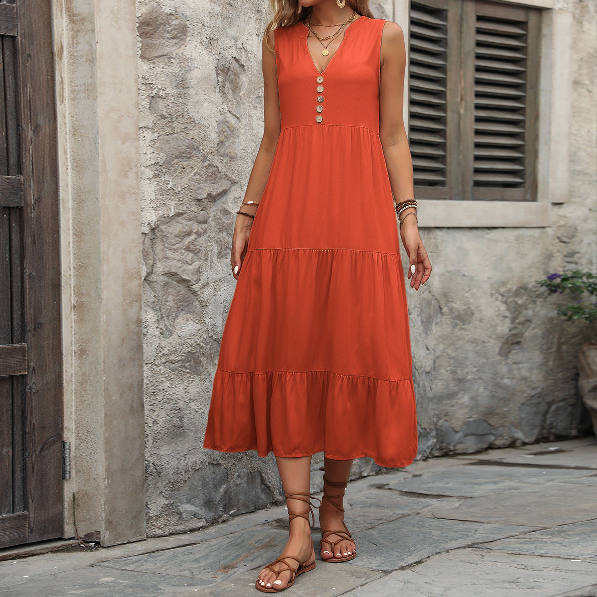 Tiered A-Line Midi Dress