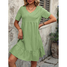 V-Neck Short Sleeves A-Line Dress