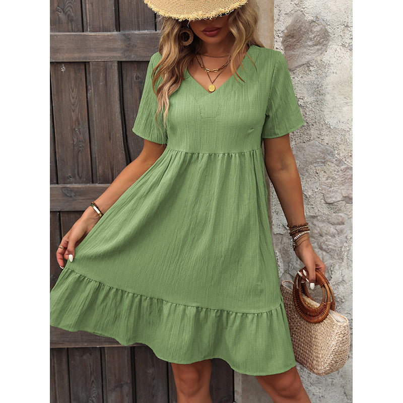 V-Neck Short Sleeves A-Line Dress