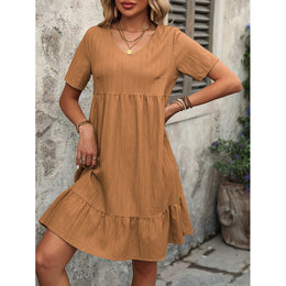 Striped V-Neck A-Line Dress