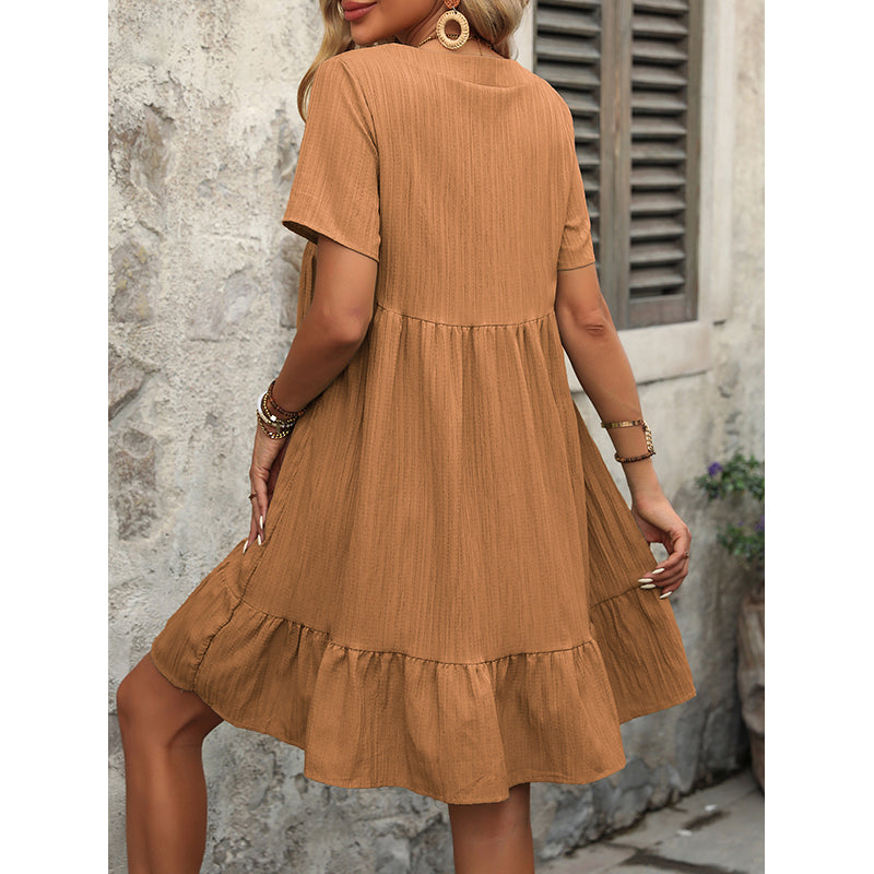 Striped V-Neck A-Line Dress