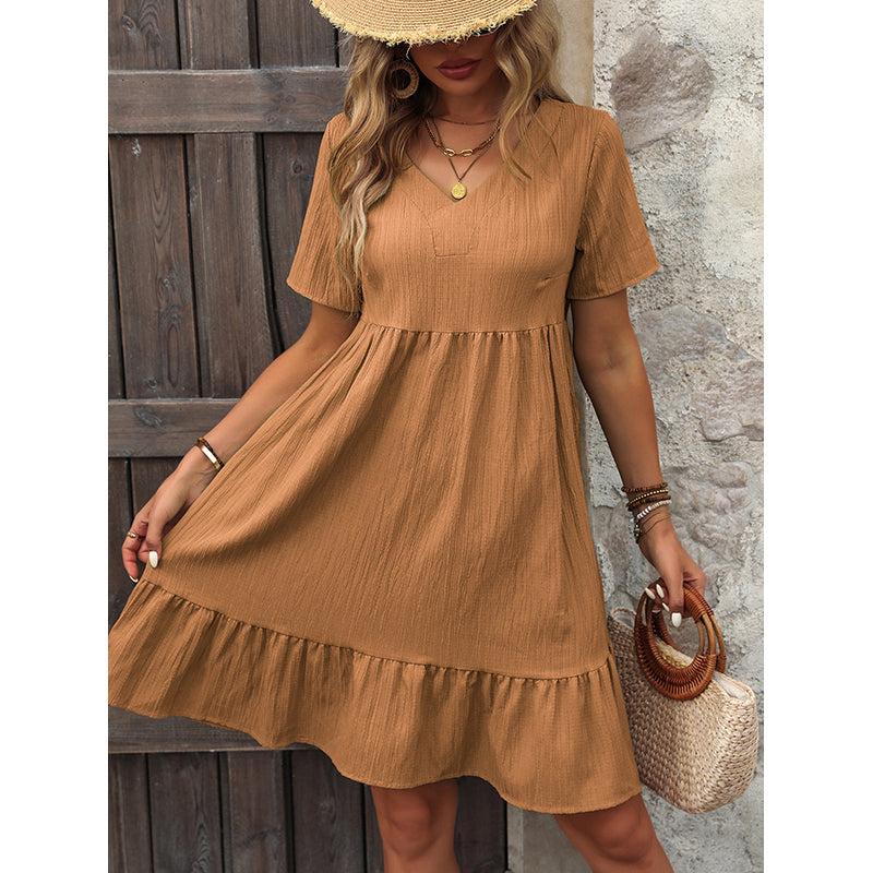 Striped V-Neck A-Line Dress
