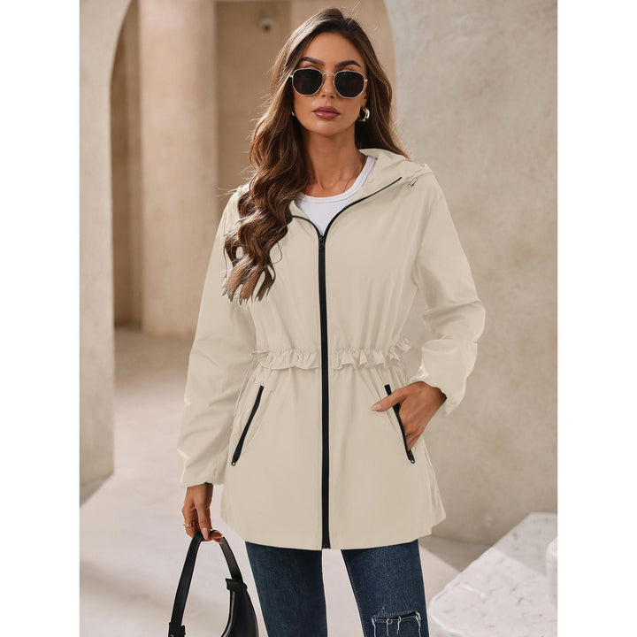Beige Hooded Long Sleeves Shrug