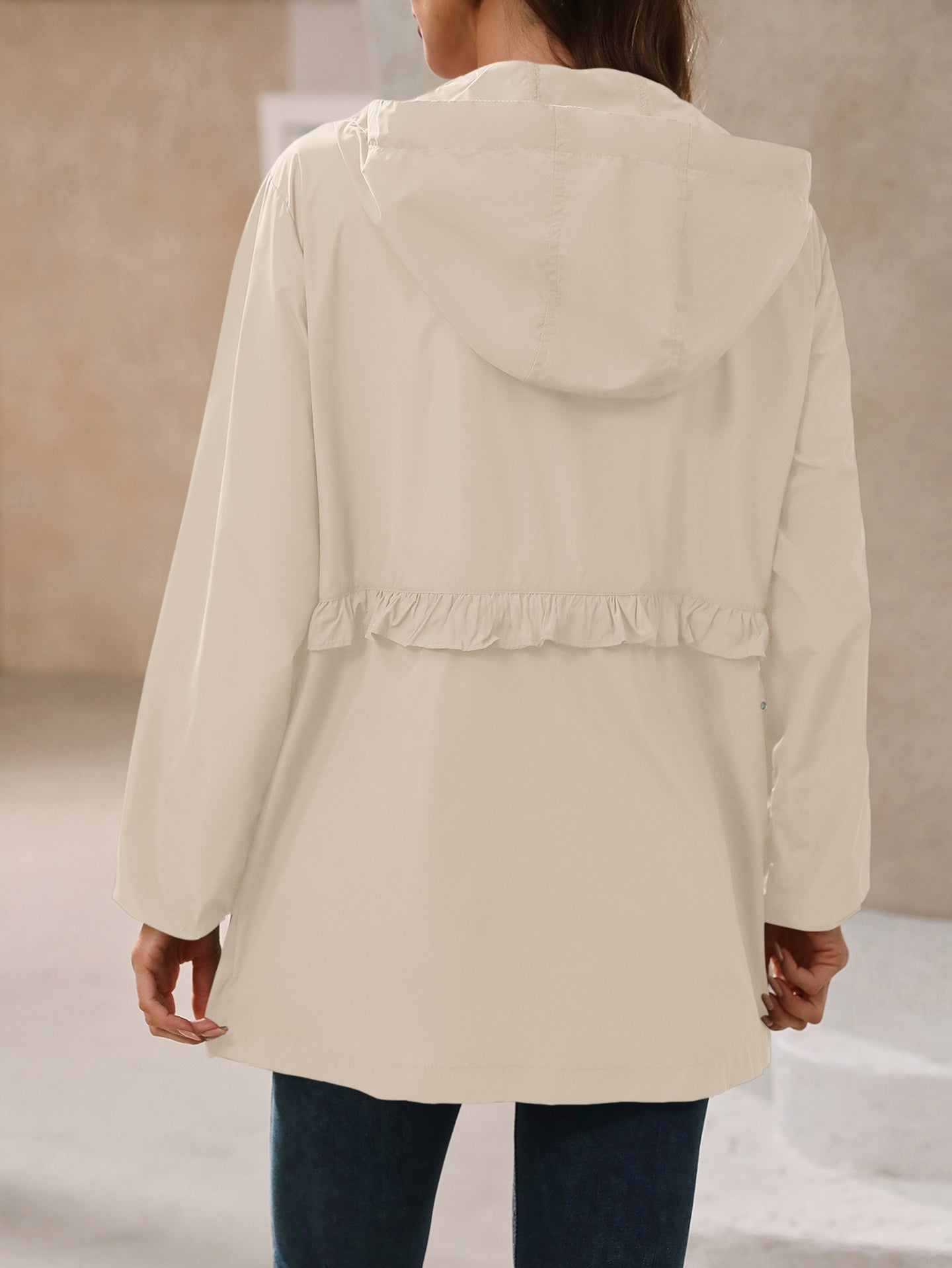 Beige Hooded Long Sleeves Shrug