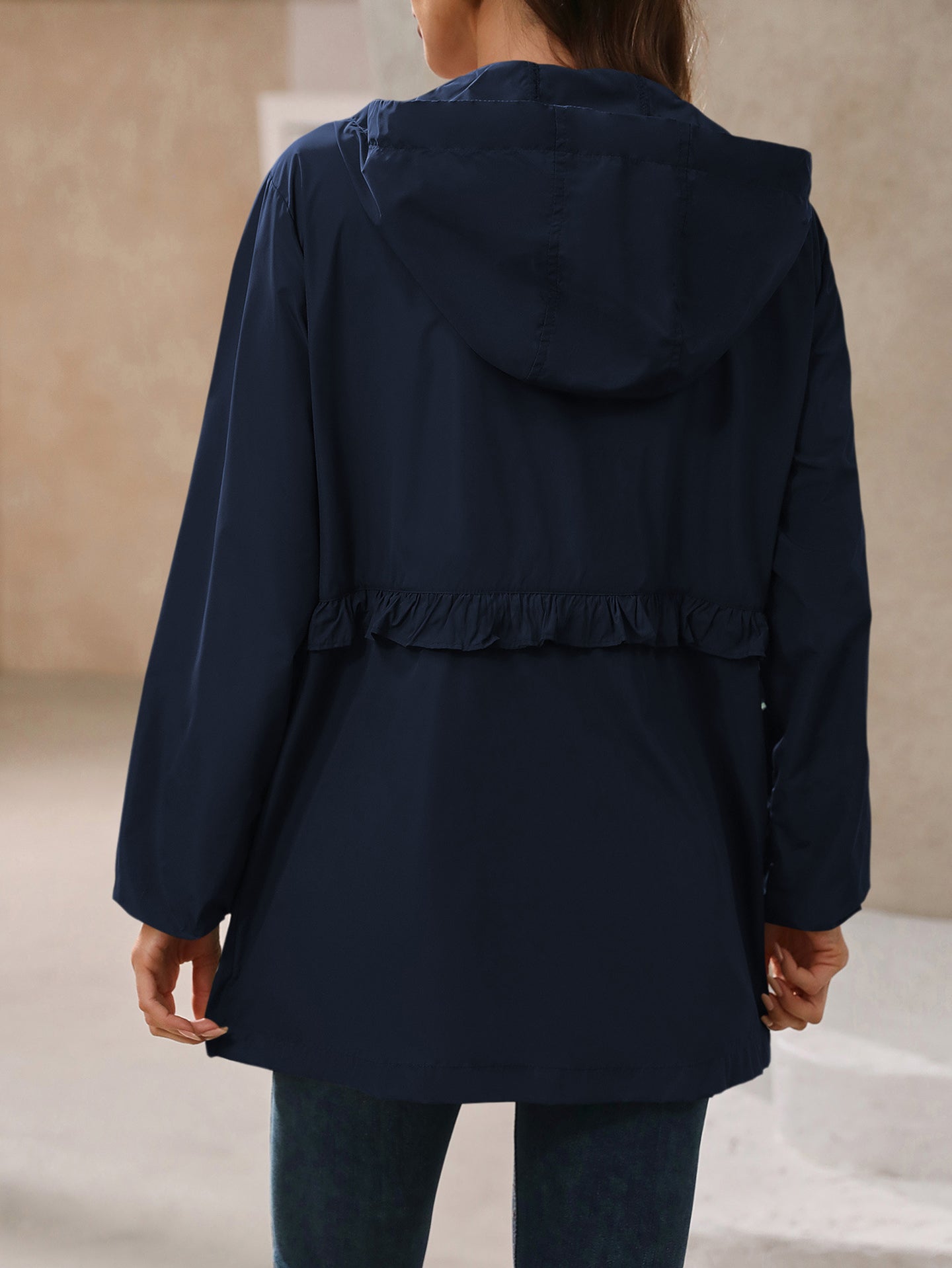 Navy Blue Hooded Open Front Shrug