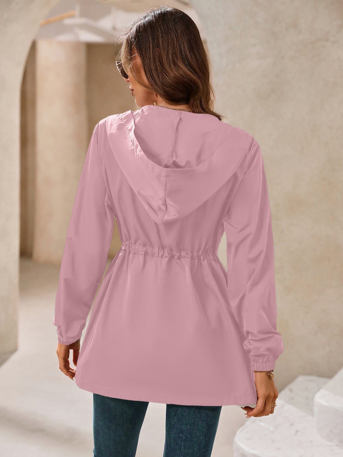Pink Hooded Long Sleeves Shrug