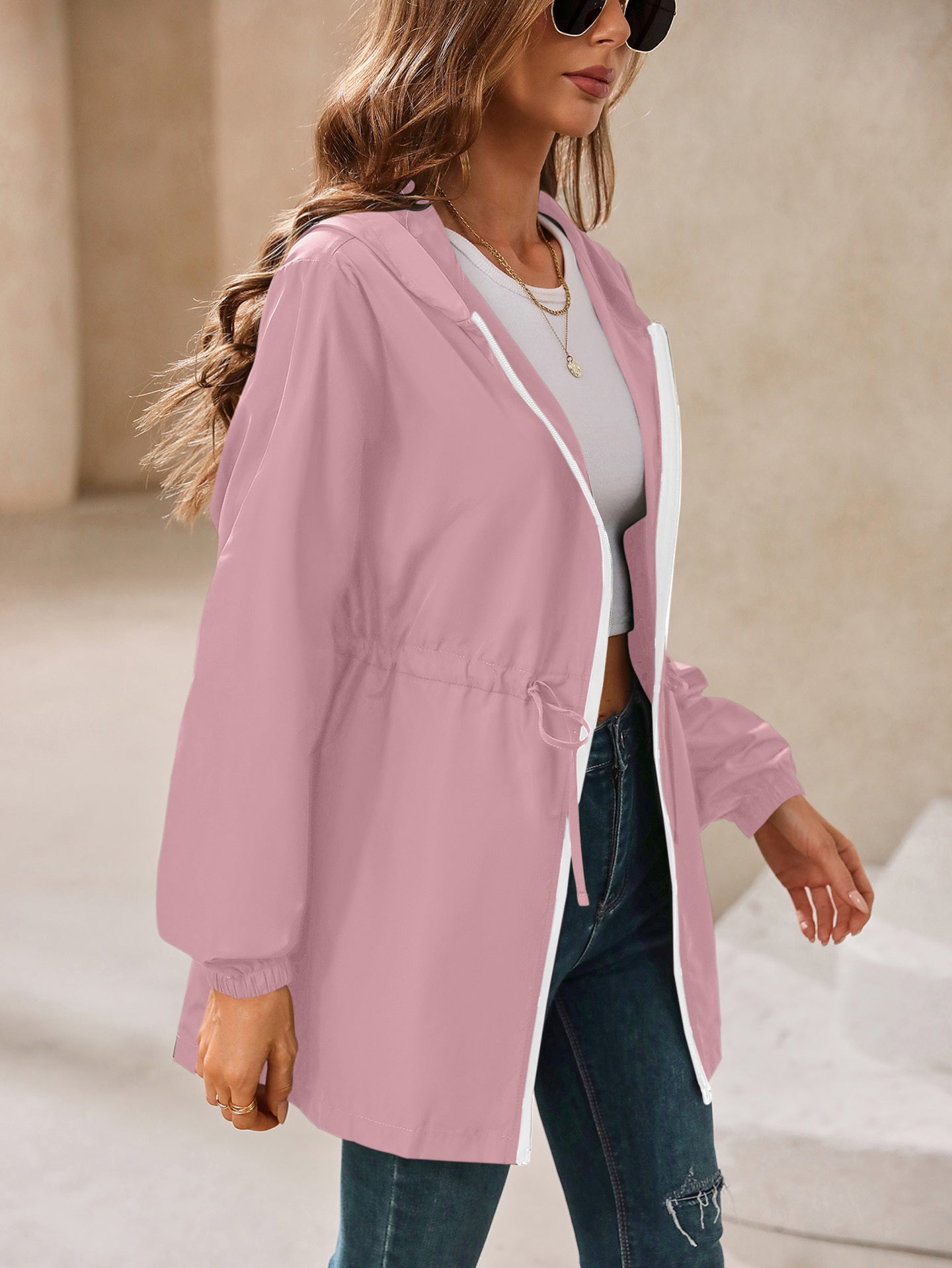 Pink Hooded Long Sleeves Shrug