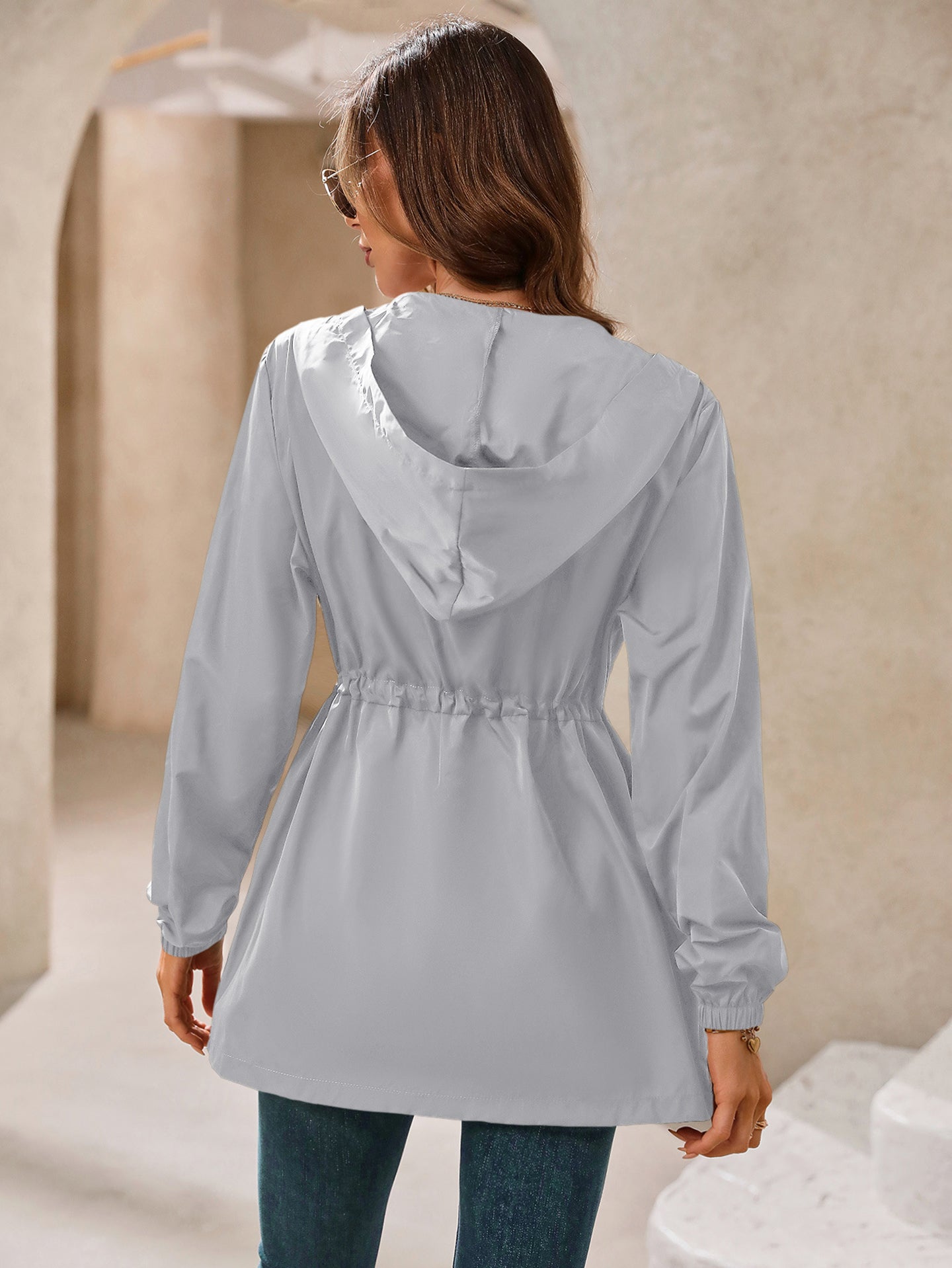 Grey Hooded Long Sleeves Shrug