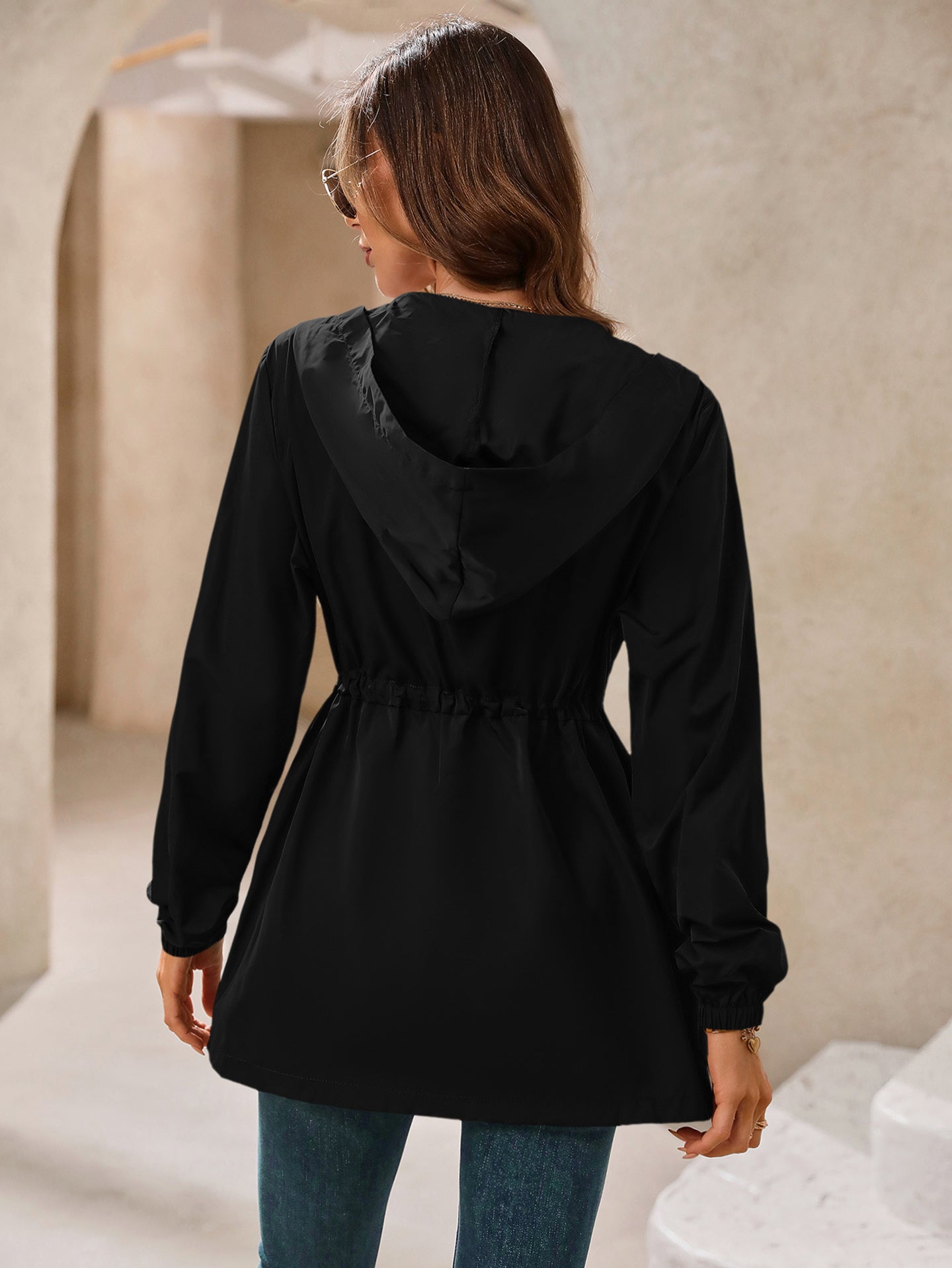 Black Hooded Open Front Shrug
