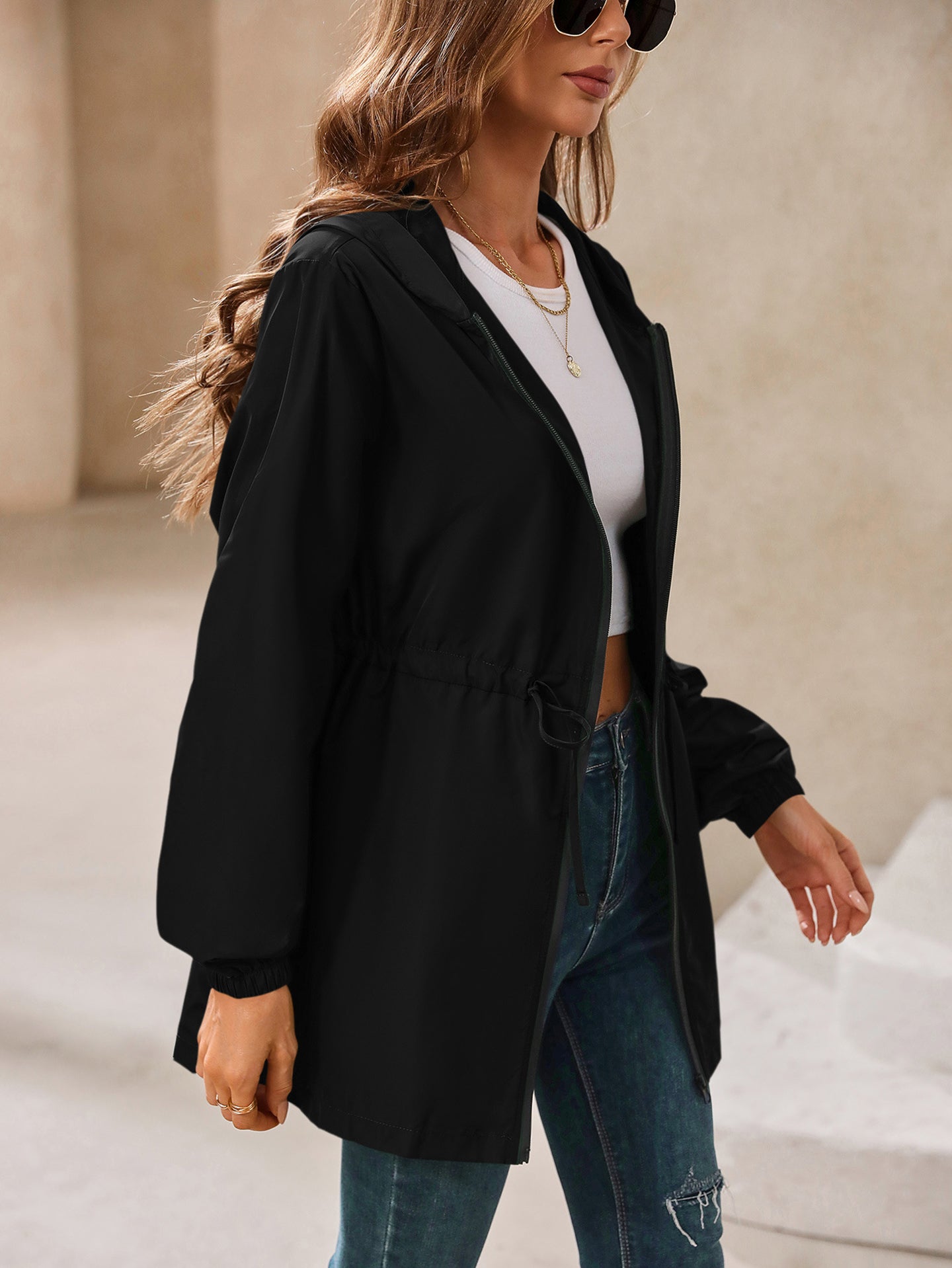 Black Hooded Open Front Shrug