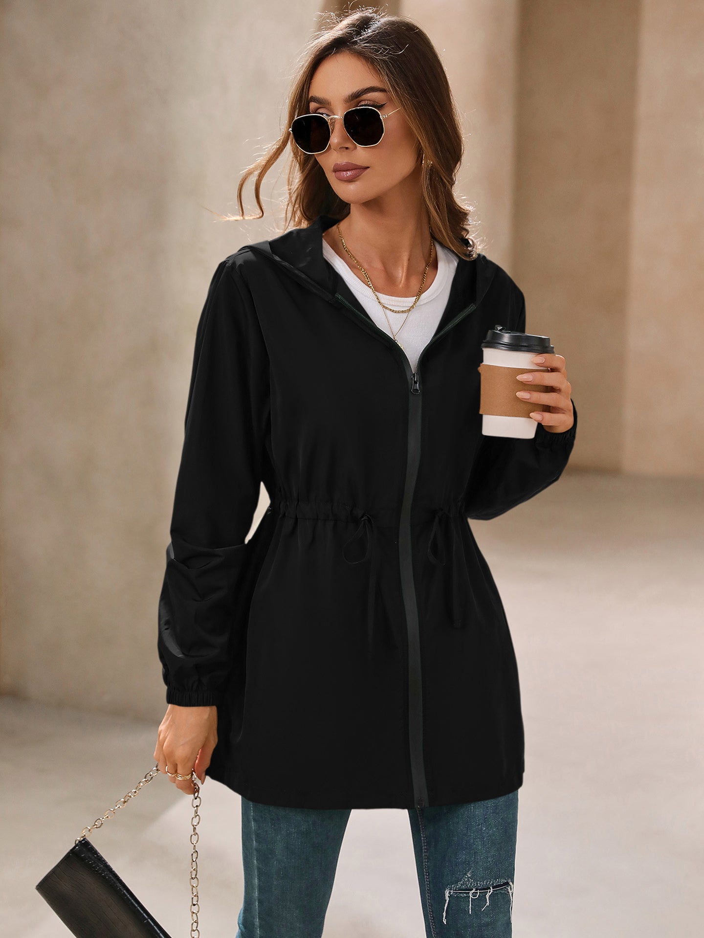 Black Hooded Open Front Shrug
