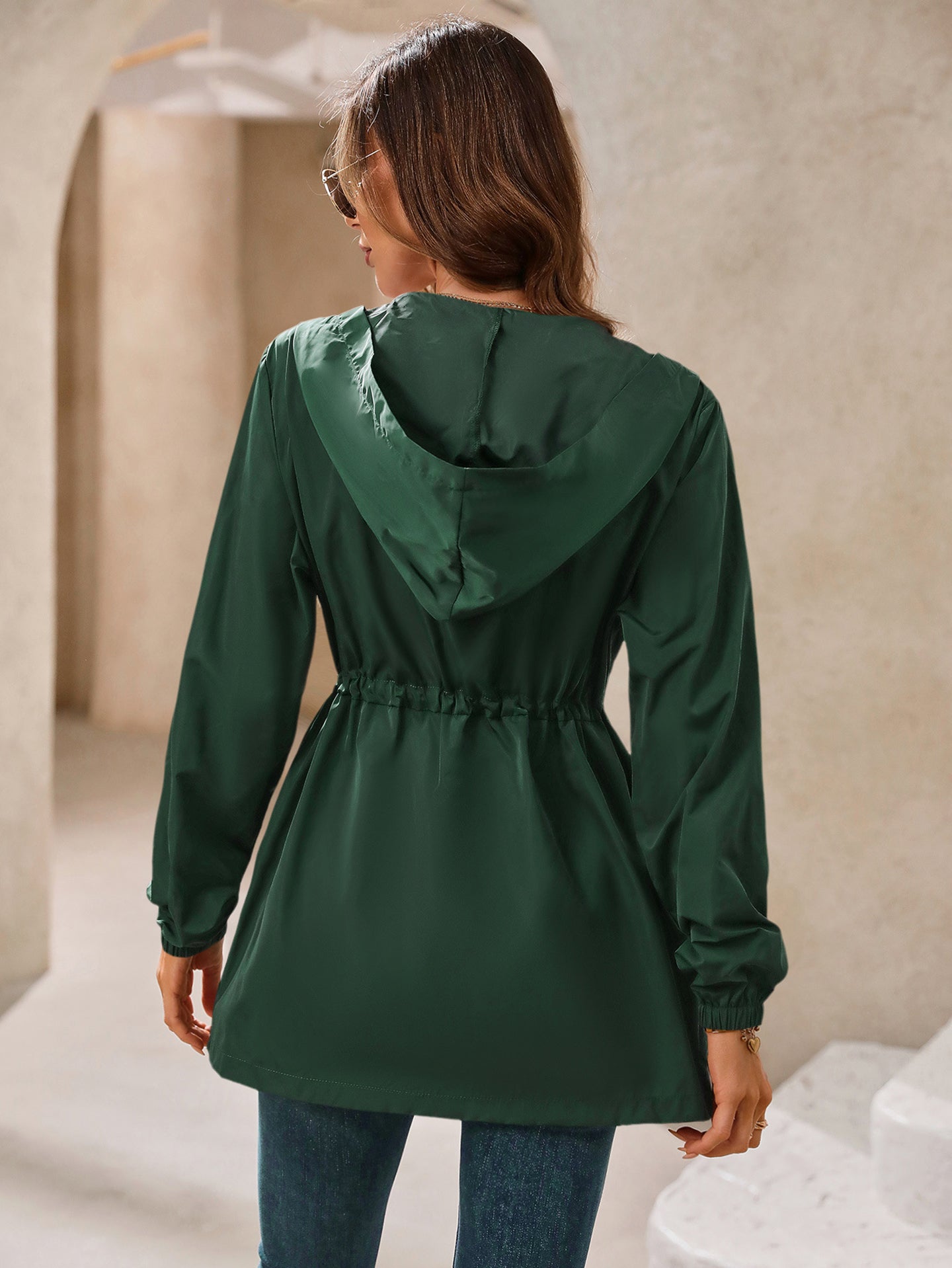 Green Hooded Long Sleeves Shrug