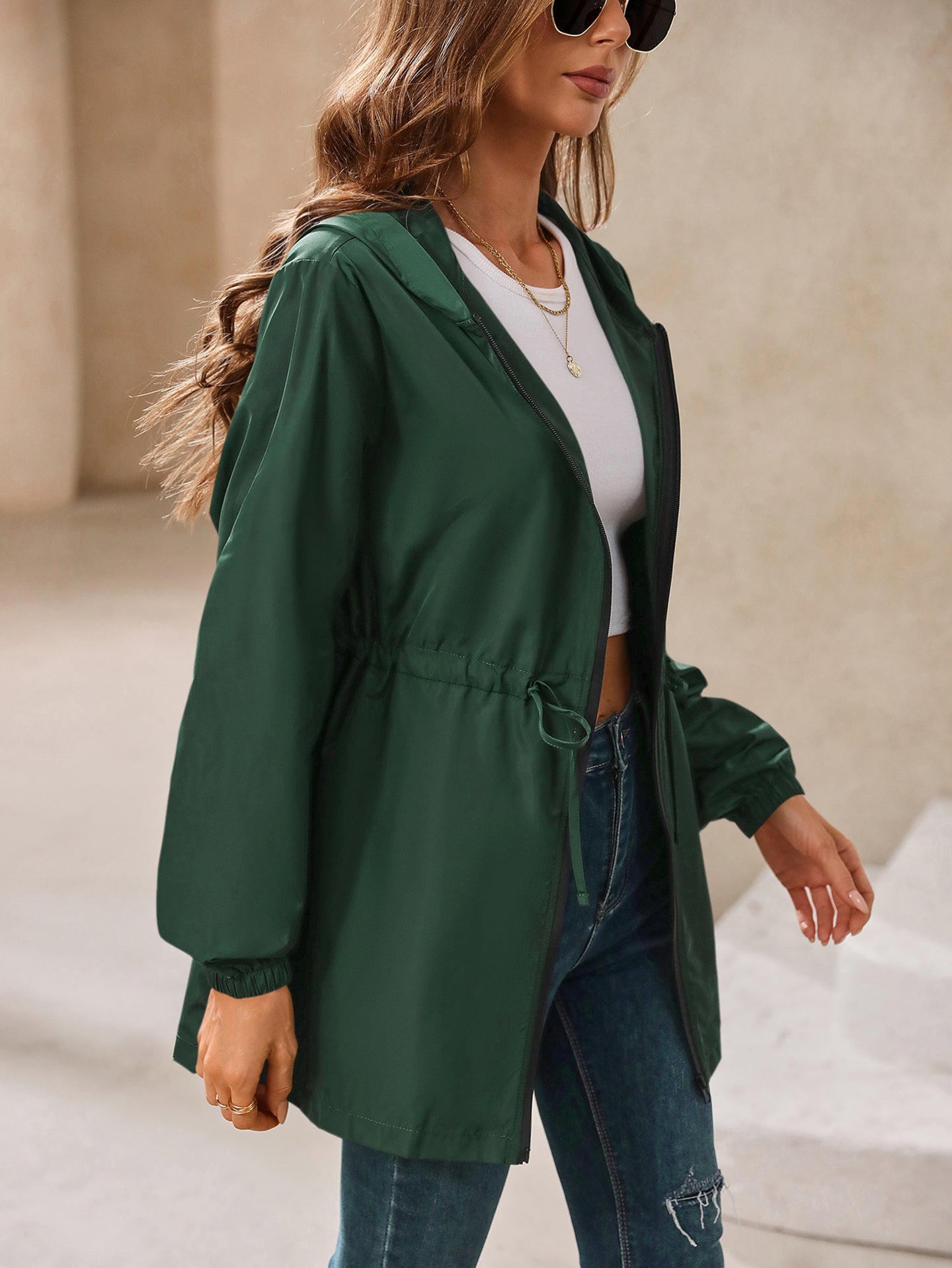 Green Hooded Long Sleeves Shrug