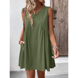 Solid Round Neck A-Line Dress