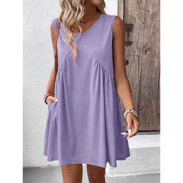 Solid Round Neck A-Line Dress