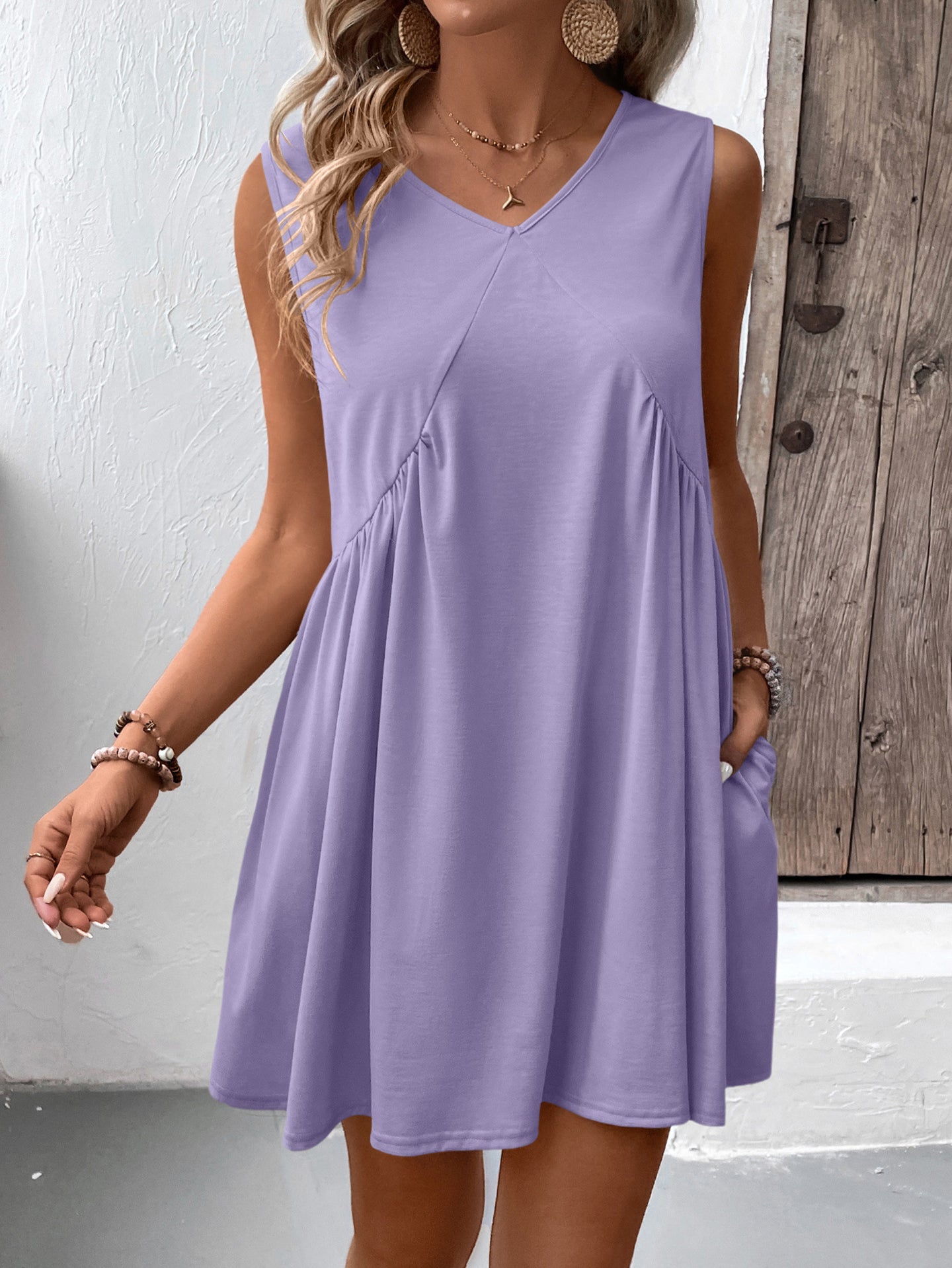 Solid Round Neck A-Line Dress