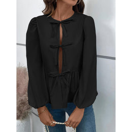 Women Solid Tie-Up Neck Top