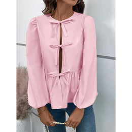 Women Solid Tie-Up Neck Top