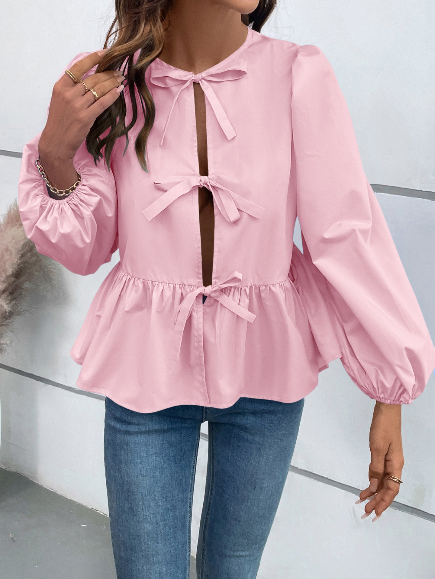 Women Solid Tie-Up Neck Top