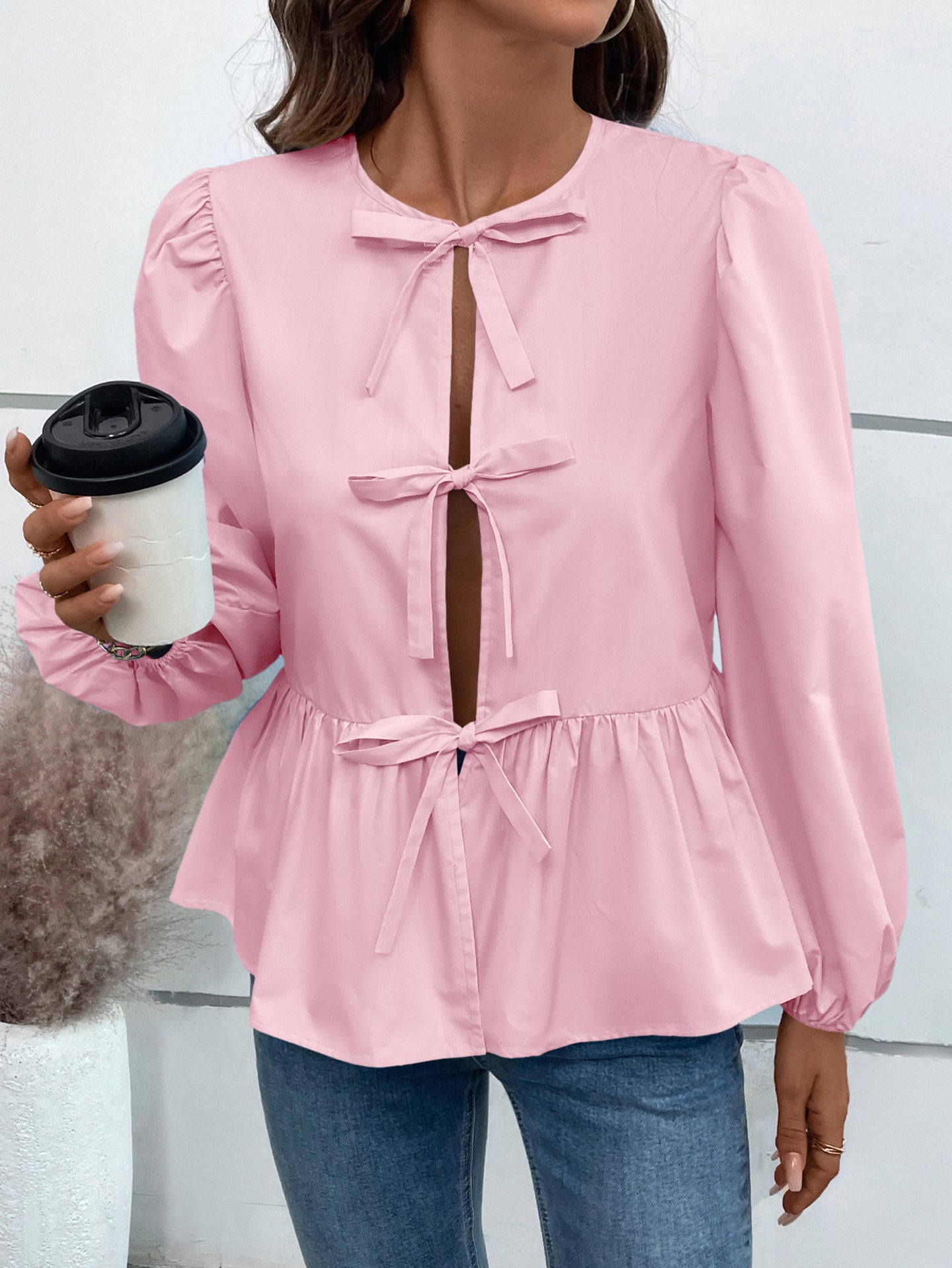 Women Solid Tie-Up Neck Top