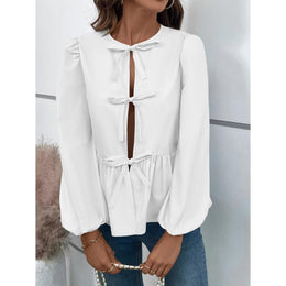 Women Solid Tie-Up Neck Top