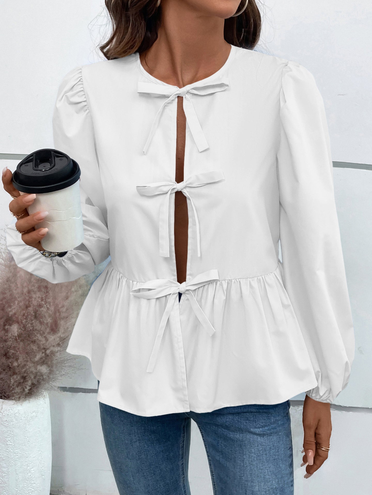 Women Solid Tie-Up Neck Top