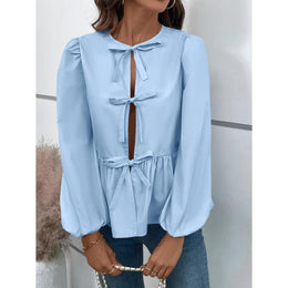 Women Solid Tie-Up Neck Top