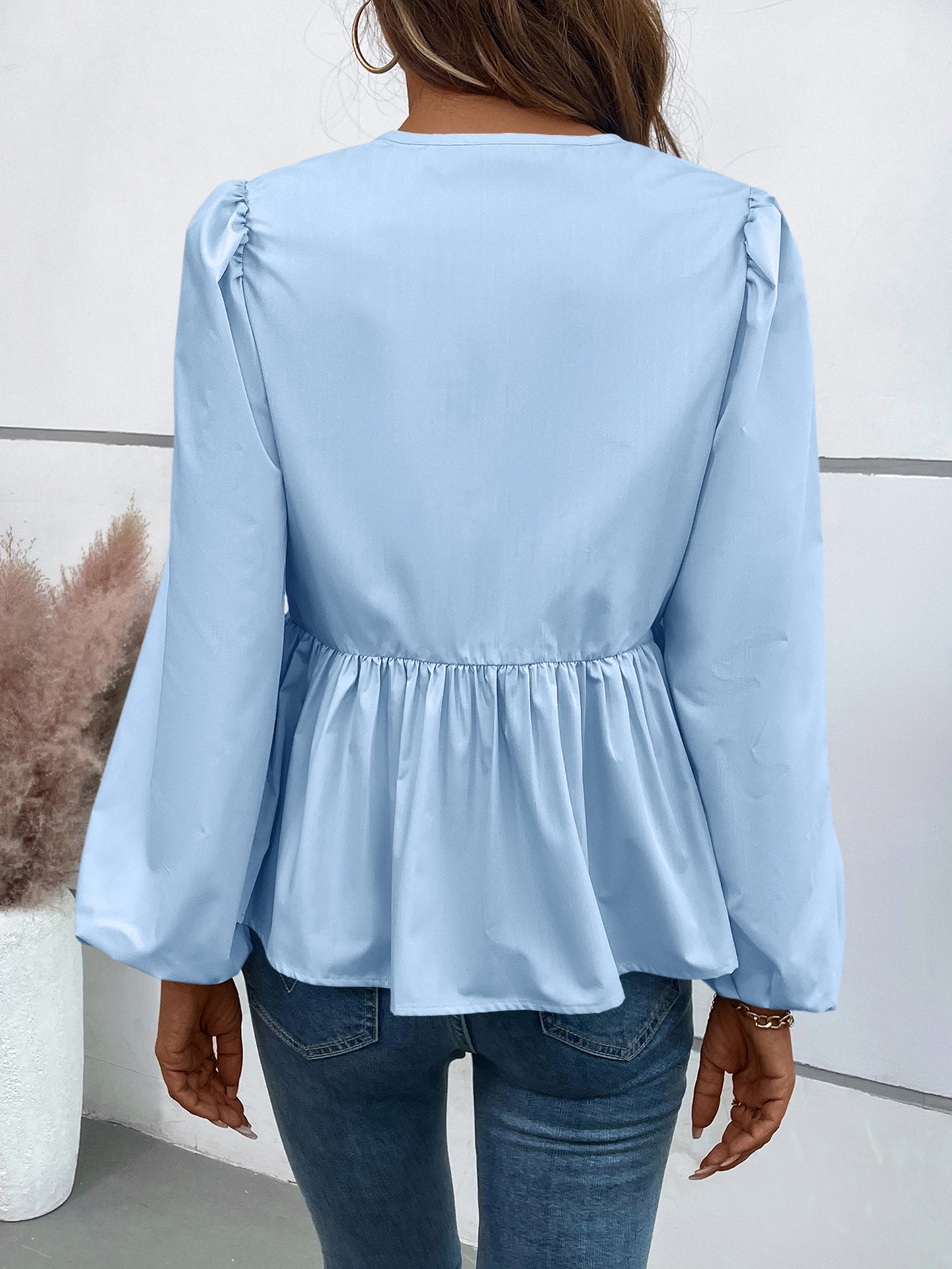 Women Solid Tie-Up Neck Top
