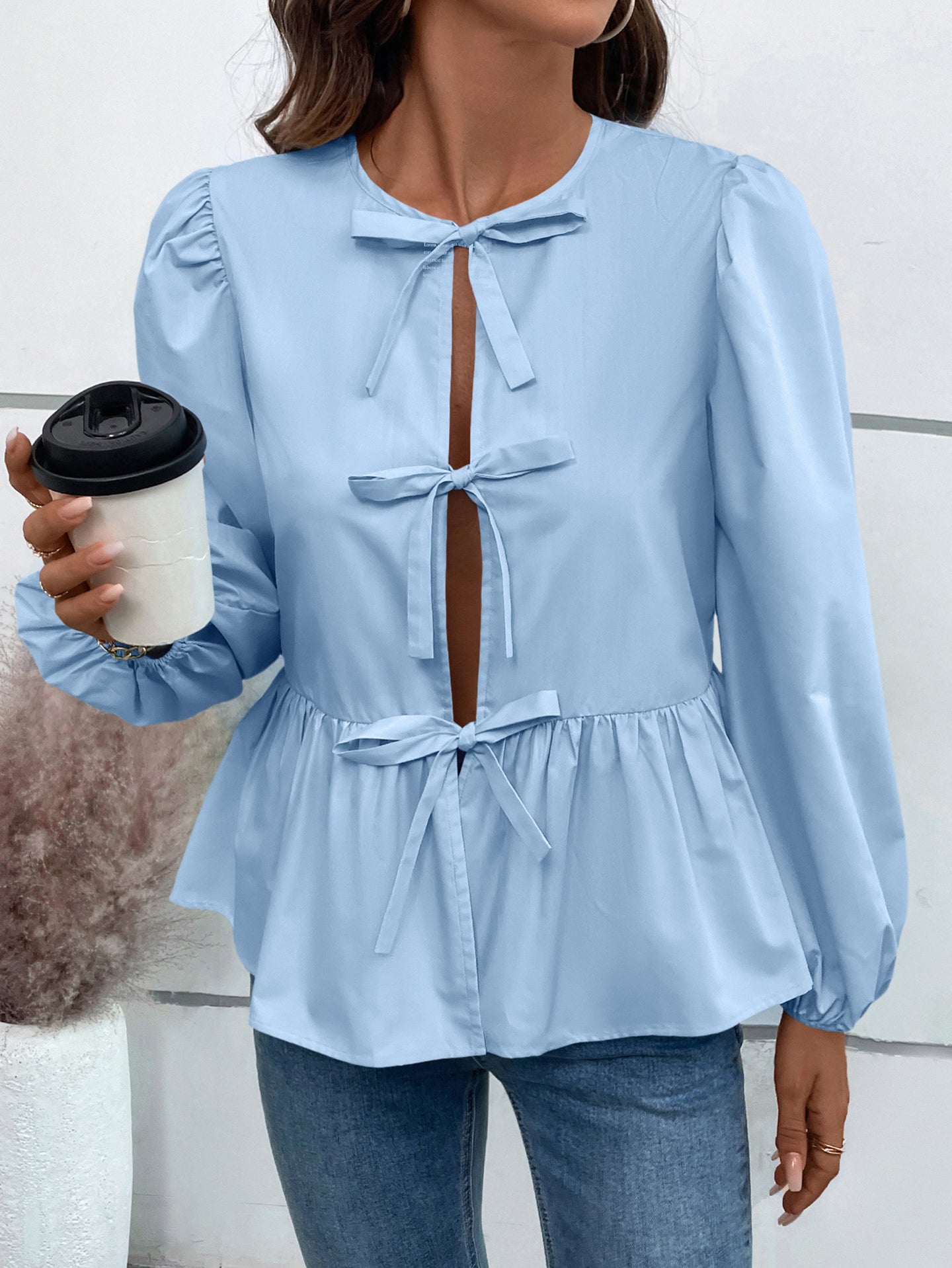 Women Solid Tie-Up Neck Top
