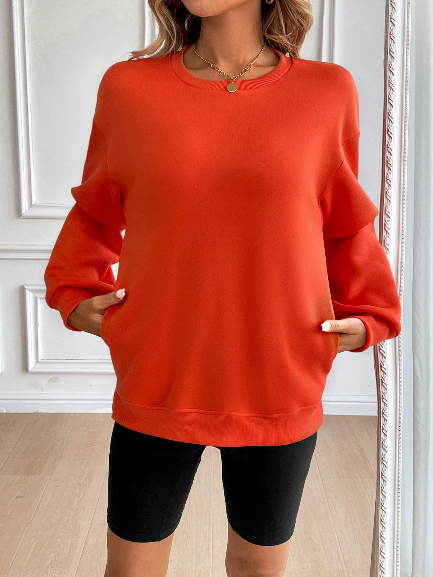 Women Solid Drop-Shoulder Sleeves Sweatshirts
