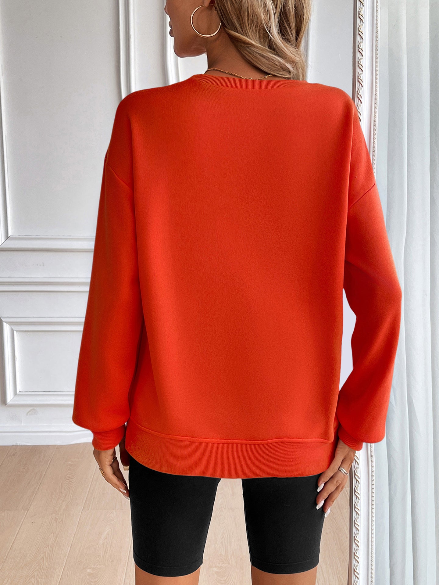 Women Solid Drop-Shoulder Sleeves Sweatshirts