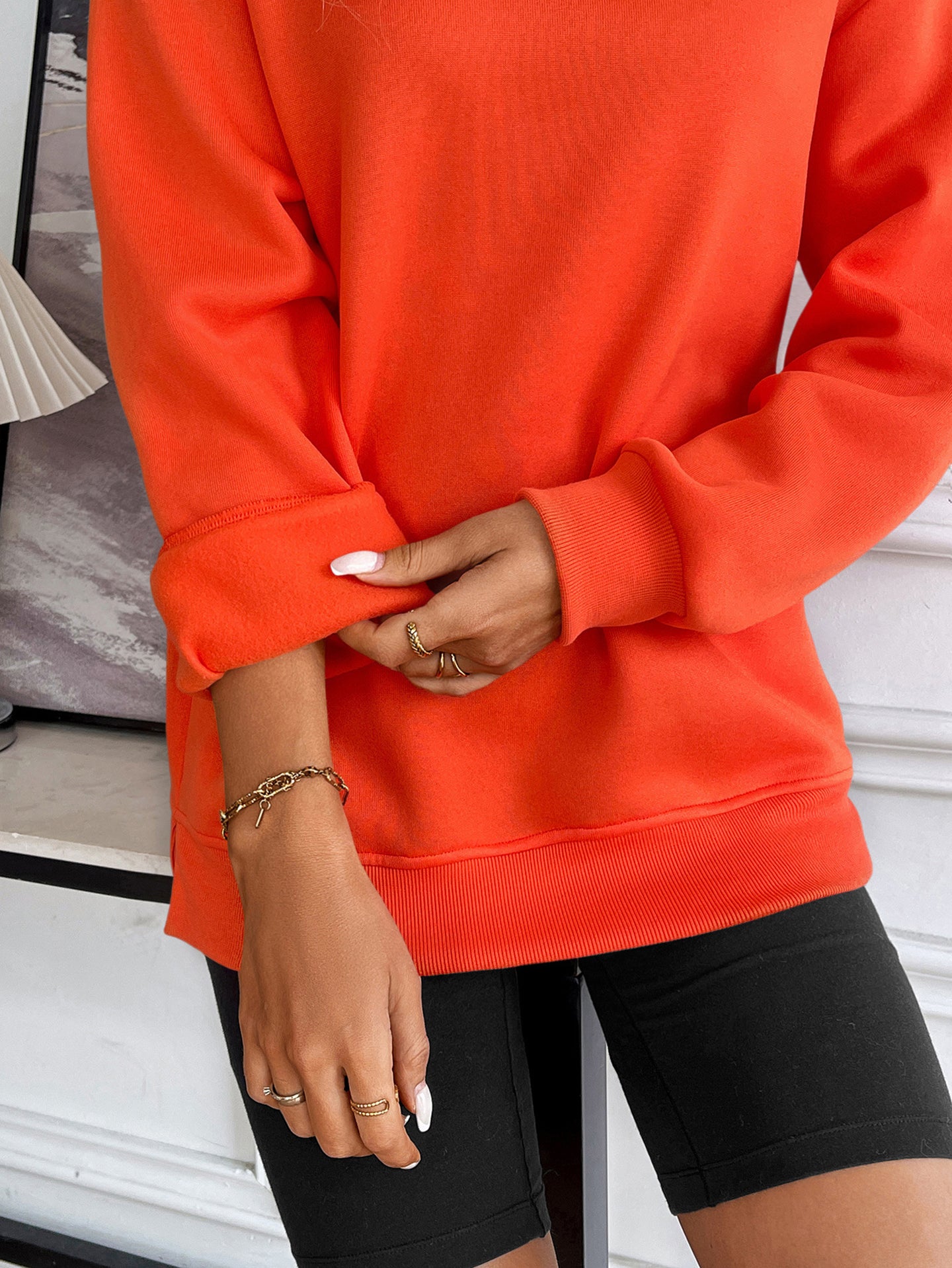Women Solid Drop-Shoulder Sleeves Sweatshirts