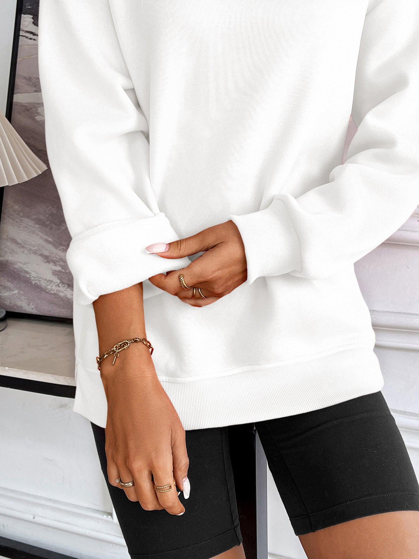 Women Solid Pullover Ribbed Casual Sweatshirt