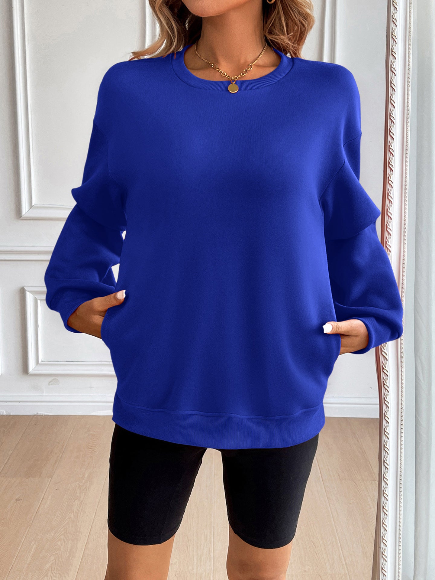 Women Solid Drop-Shoulder Sleeves Sweatshirts