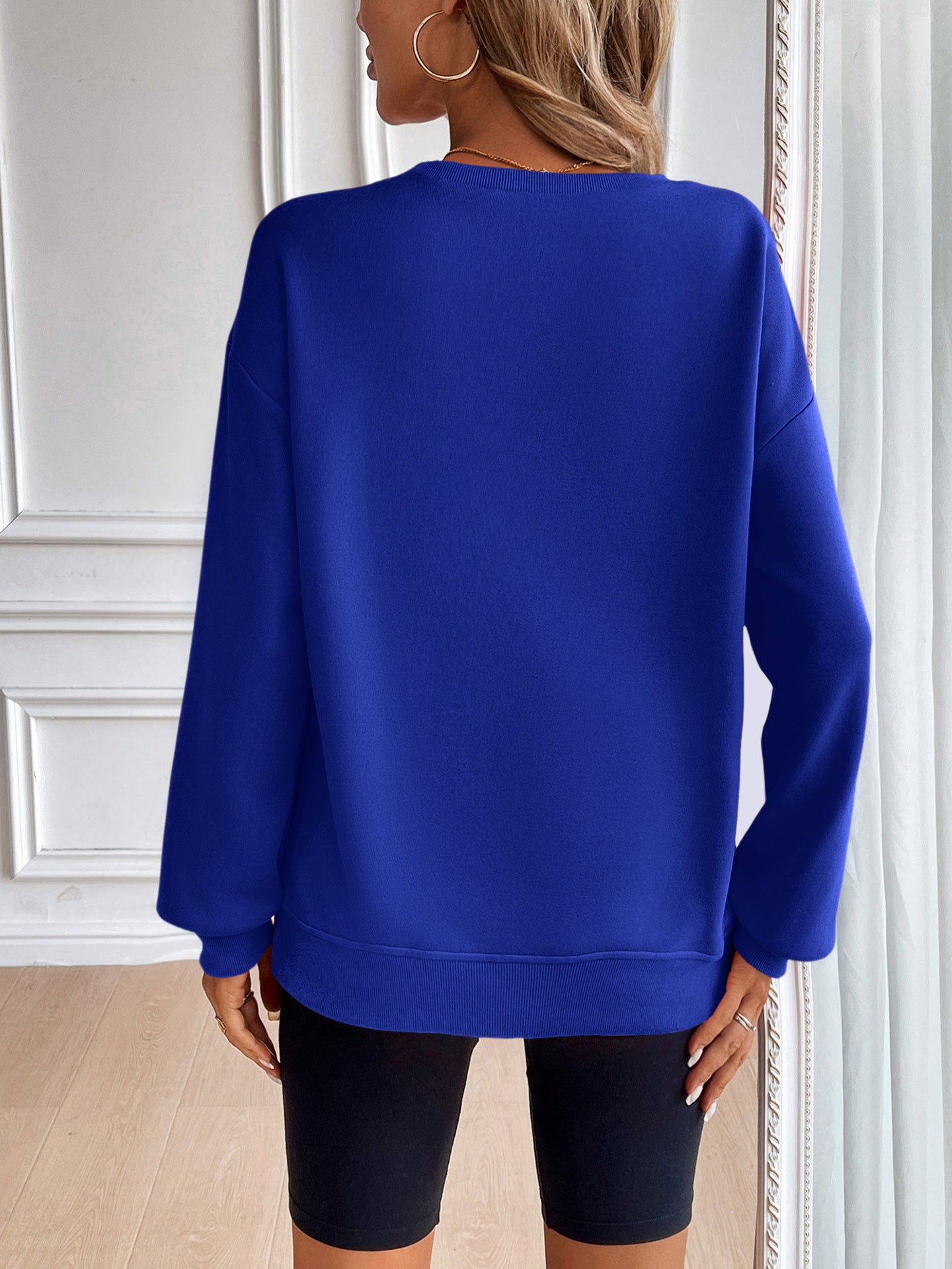 Women Solid Drop-Shoulder Sleeves Sweatshirts