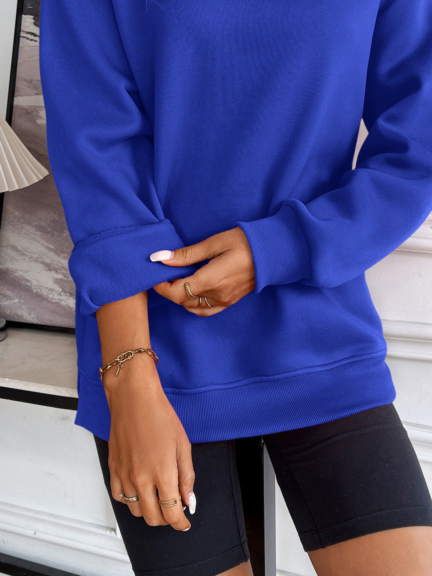 Women Solid Drop-Shoulder Sleeves Sweatshirts
