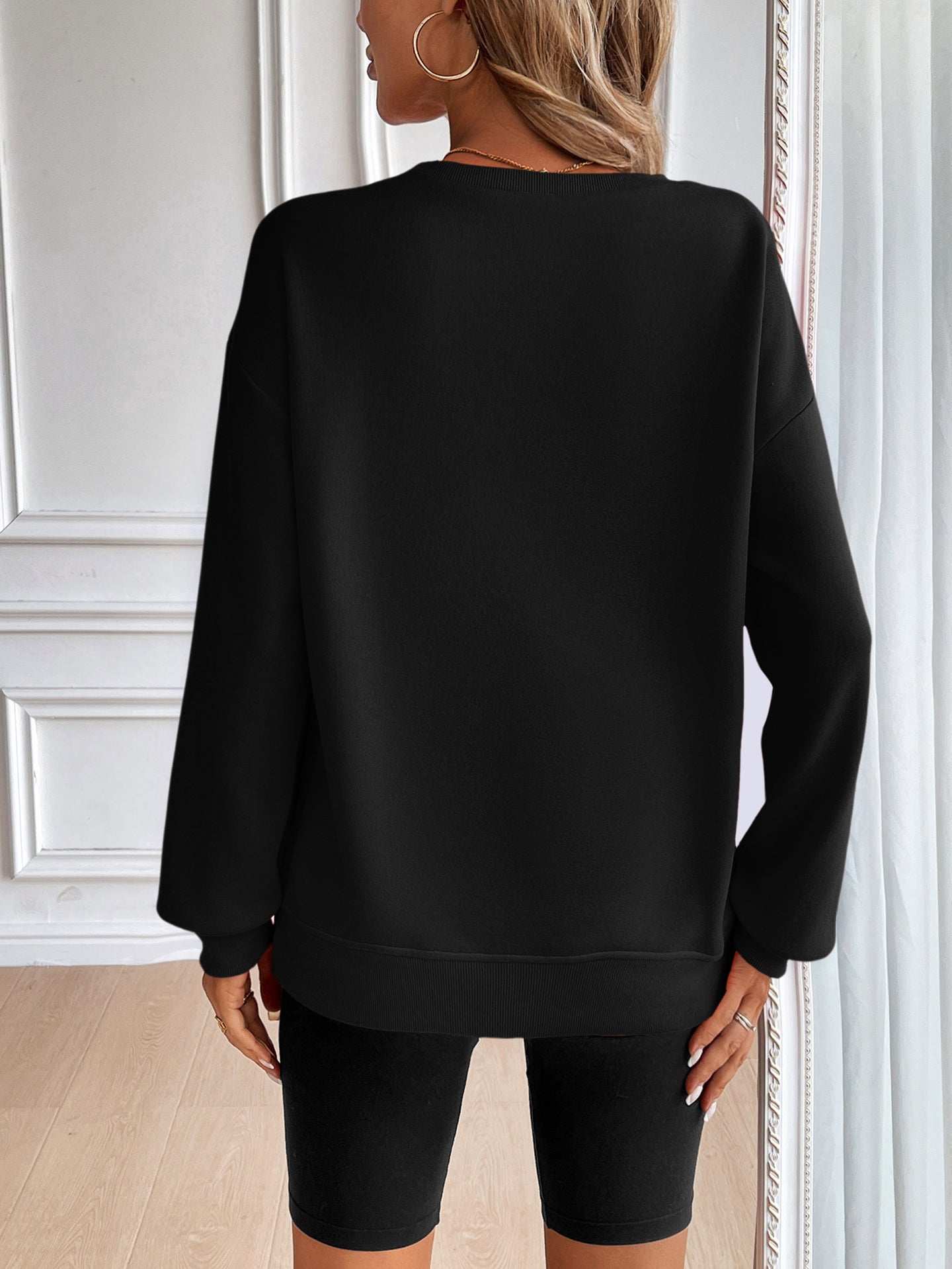 Women Solid Pullover Ribbed Casual Sweatshirt