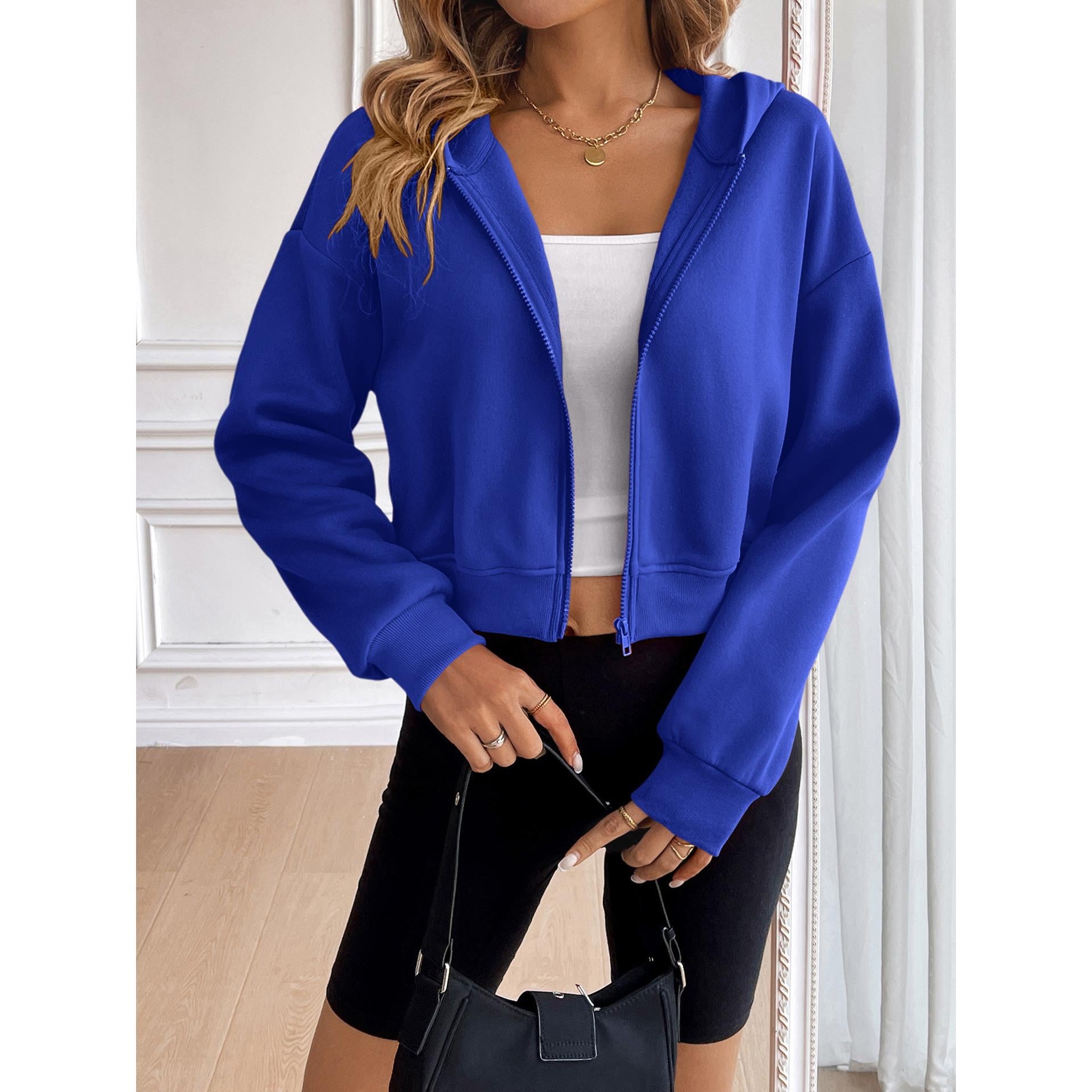 Women Hooded Solid Casual Open Front Jacket