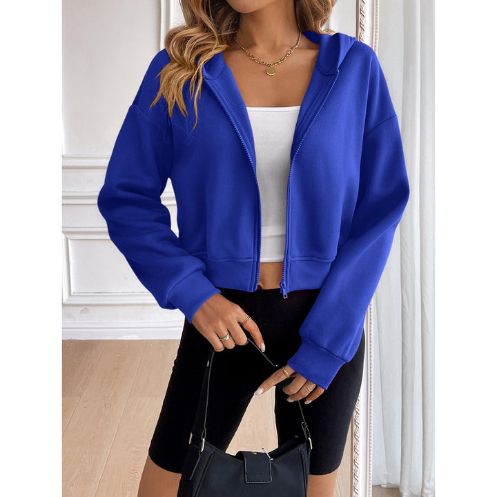 Women Hooded Solid Casual Open Front Jacket