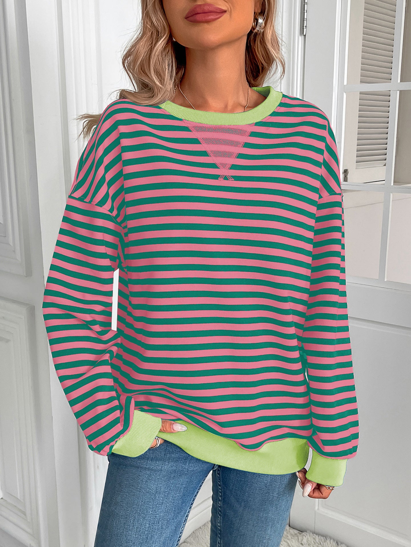 Women Striped Round Neck Top