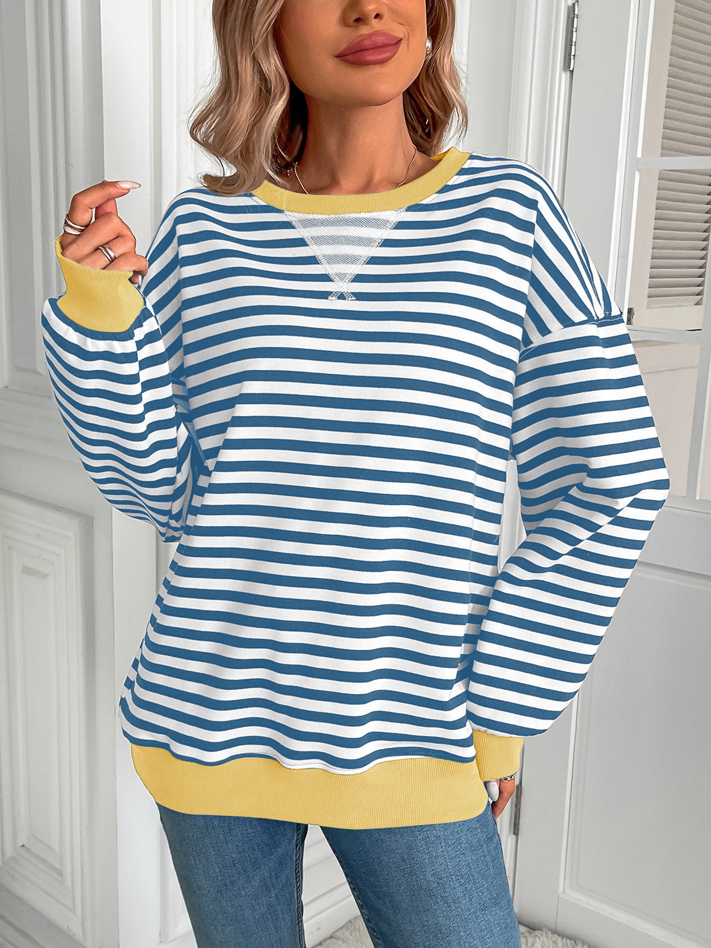 Women Striped Long Sleeves Top