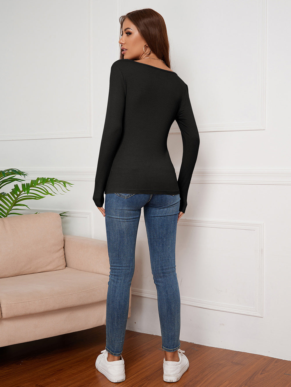 Black Fitted Sweetheart Neck Top