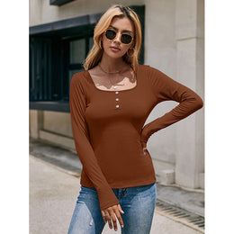 Brown Square Neck Fitted Top