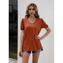 Orange Puff Sleeves Regular Top