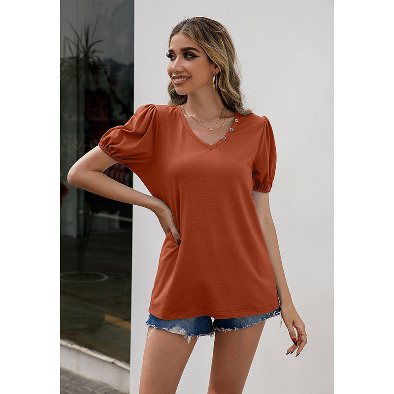Orange Puff Sleeves Regular Top